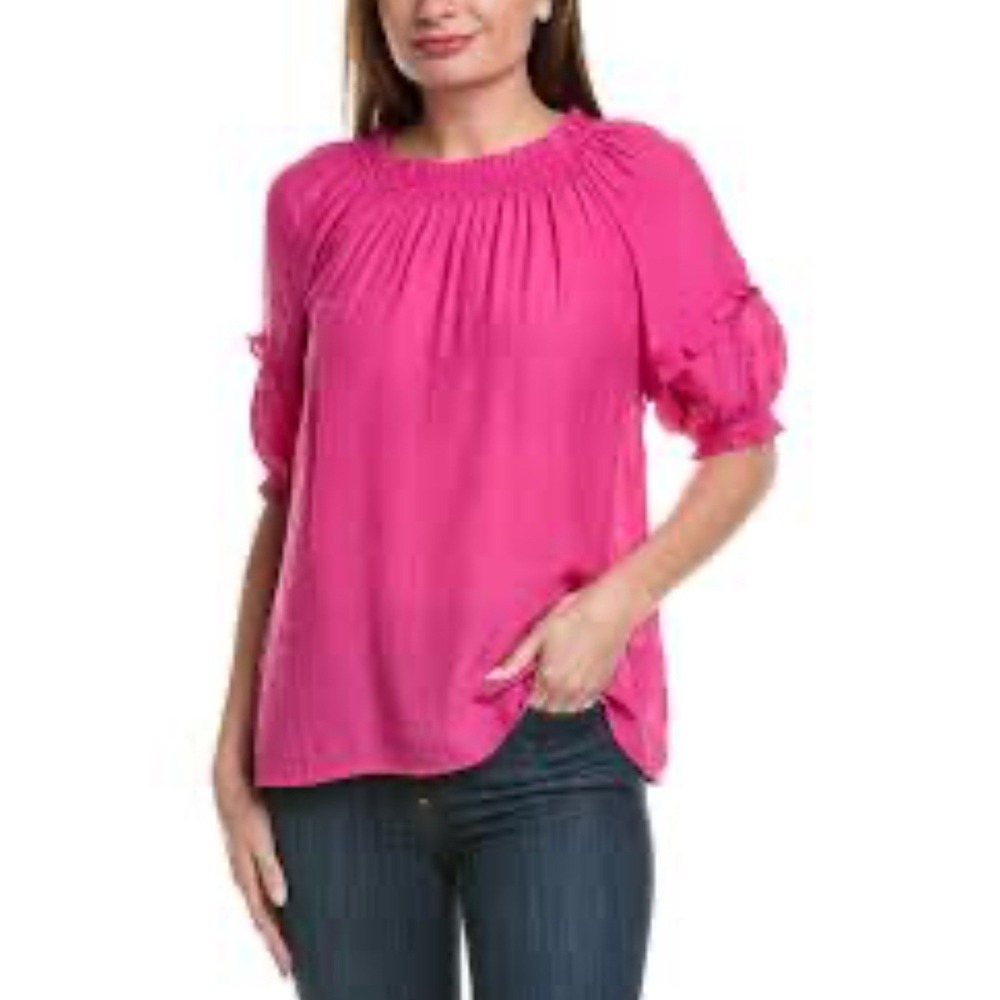 Nanette Lepore Puff Sleeve Pullover Blouse Shirt Top Women‎ Size M Gauzy Crepe